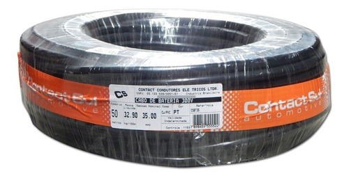 Rolo 50m Cabo Alimentação Contact Sul Puro Cobre 35mm Preto*