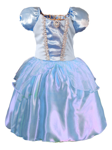 Vestido Princesa Infantil Azul Menina Criança Confortável