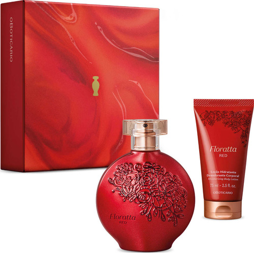 Combo Presenteável Perfume Floratta Red Loção Hidratante Corporal Perfumada Fragrância Feminina Para Mulher (2 Itens) Mãe Namorada Esposa Lançamento