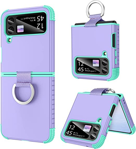 Funda Para Samsung Galaxy Z Flip 3 5g +anillo Morado/menta