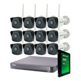 Kit Seguridad Hikvision Dvr 16 + 12 Camaras Wifi 2mp + Disco