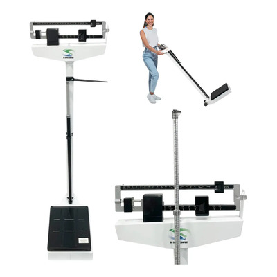 Báscula Con Estadimetro Soporta 200kg, Tallímetro 1.9 M Color Blanco | Meses sin interés