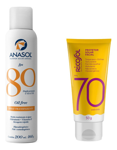 Protetor Spray 80 Corpo & Protetor Facial Ricosol Fps70