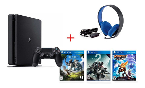 Consola Ps4 Slim 500gb + Bundle Audífonos Y Juegos - Sniper