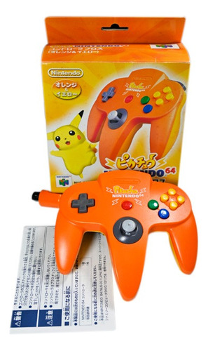 Control Pokemon Pikachu Naranjo En Caja Nintendo 64 Original