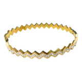 Pulseira Bracelete Dourado  Aço Inox Onda Cravejado