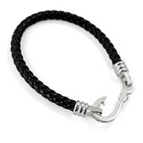 Pulsera Hombre Cuero Genuino Dije Acero Modelo Ancla Anzuelo