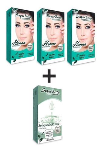 3 Kit Henna P/sobrancelhas Super Bella + Solução De Mistura