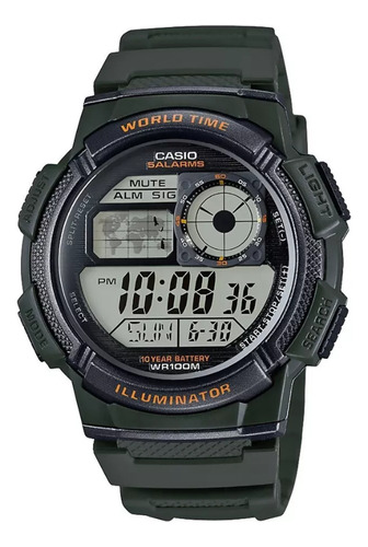 Reloj Casio Ae-1000w-3avcf Verde Militar Tactico Pesca