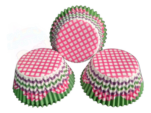 *capacillos Cuadros Verde Rosa Morado Floral Cupcake Fondant
