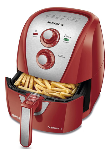Fritadeira Air Fryer Mondial Family Inox 4l Vermelha Gamer