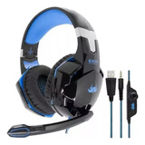 Fone De Ouvido Headset Gamer C/ Microfone Knup Kp-455a Led Cor Azul Luz Azul