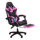 Silla Gamer Con Masajeador Reclinable Con Reposa Pies Rosa Material Del Tapizado Cuero Sintético