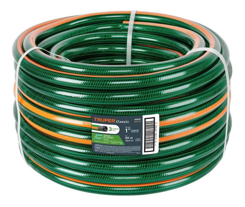 Manguera De Riego Reforzada Mallada 1 Pulgada 50 Mts Truper Color Verde Y Naranja