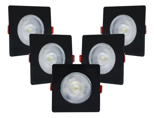 Kit 5 Spot Led Capa Preto 7w Direcionável Quadrado Luz Forte