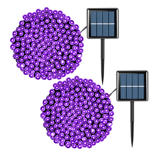 Qitong Paquete De 2 Luces Solares De Navidad Moradas, 400 Lu