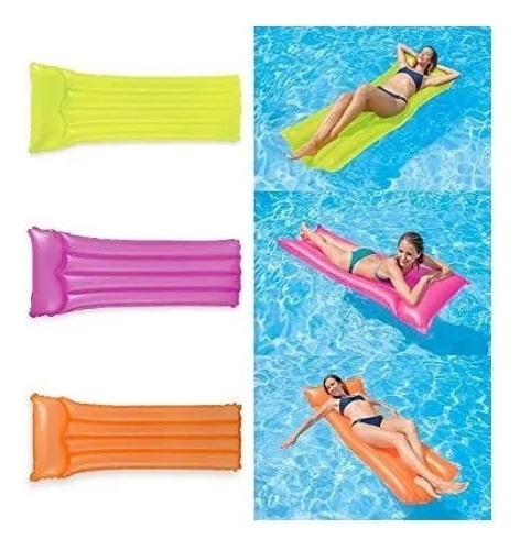 Flotador Colchoneta Intex Piscina Colchón Inflable Agua Neón