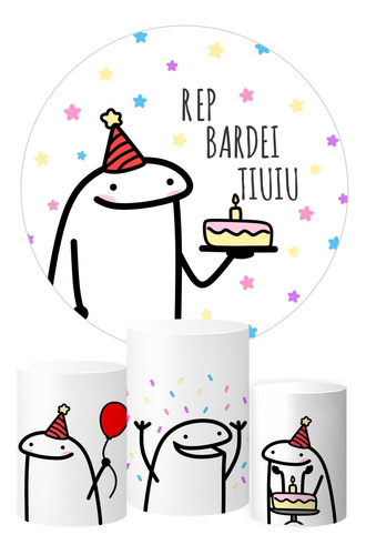 Trio Capa Cilindro + Painel Redondo Bento Cake Flork 1,5x1,5