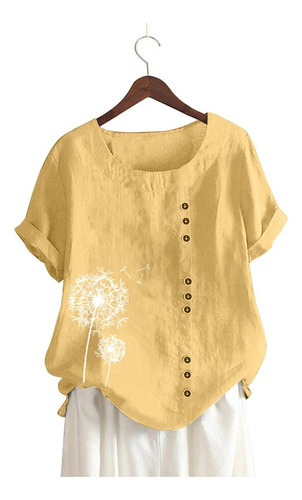 Gift M Women's Tops O457 Casual Loose Buttons Linen