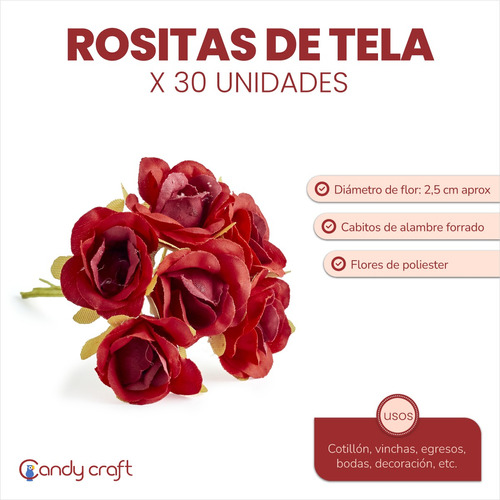 Rositas De Tela Con Cabo X 30 Unidades Artificiales Souvenir