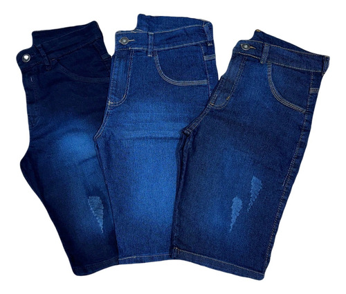 Kit 3 Bermudas Jeans Masculina Lycra Elastano