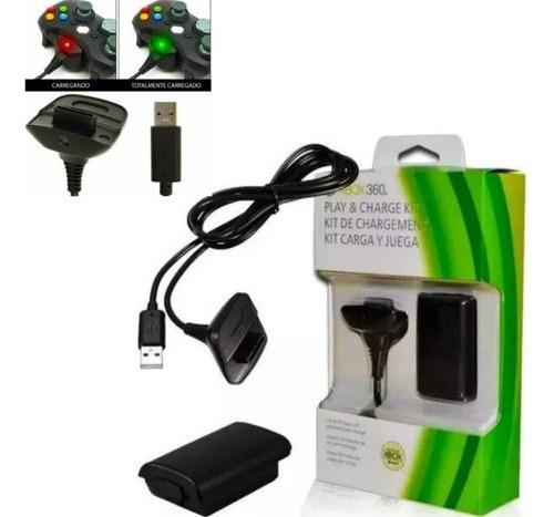 Kit Bateria E Carregador P/ Controle X-box 360 Cabo Usb 