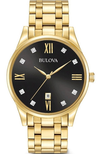 Relógio Bulova Masculino Diamond 97d108 Cor Da Correia Dourado Cor Do Bisel Dourado Cor Do Fundo Prateado