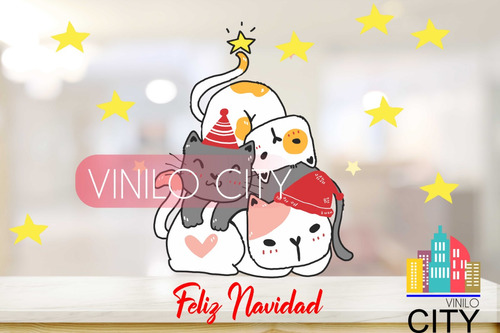 Gatitos Decorativos En Pinito Navidad En Vinil Adhesivo 
