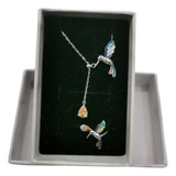 Anillo Y Collar Plata Ley 925 Calenbi Colibri Multicolor