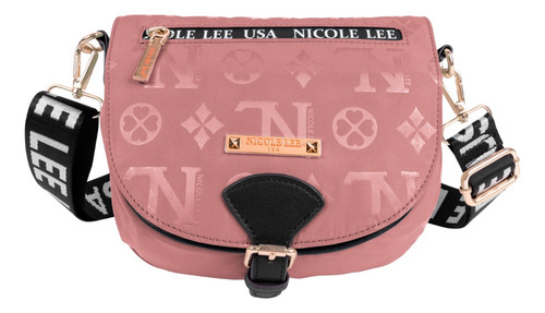 Bolsa Cruzada Nicole Lee Keysha Nylon Grabado Con Solapafw23 Color Rosa