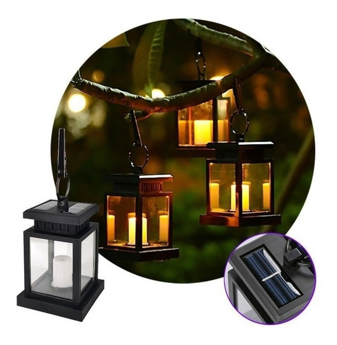 Farol Solar Led Exterior Luz Vela Cálida Jardin Impermeable