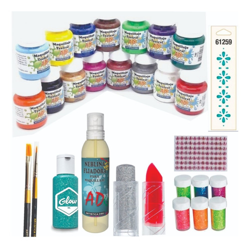 Kit Maquillaje Artistico Infantil Teatral 24 Articulos 