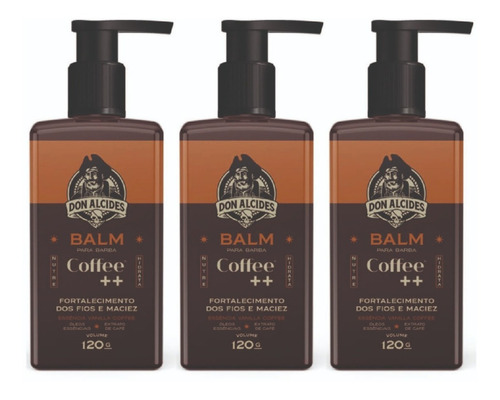 Kit 3x Balm Hidratante Para Barba 120ml Coffee Don Alcides