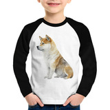 Camiseta Raglan Infantil Cachorro Shiba Inu Longa