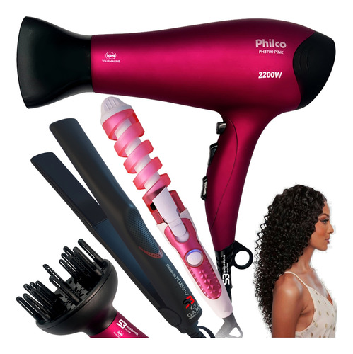 Secador De Cabelo 2100w Difusor E Modelador E Chapinha Gama