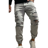 Jeans Mom Gris Con Rotura Pantalon Hombre Overside Relaxed