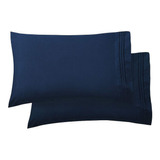 Juego De Funda De Almohada Microfibra Lujo 1500 Hilos Azul M