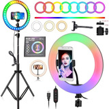 Kit Iluminador Ring Light Colorido Led Rgb 26 Tripé Celular