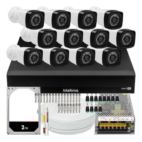 Kit Dvr Intelbras 16 Canais H.265 2tb 12 Câmeras Full Hd 20m