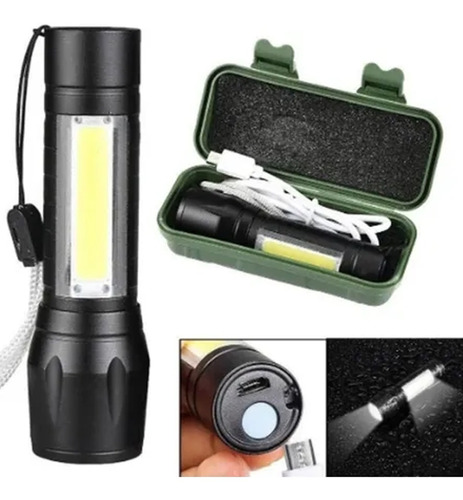 Linterna Mini Tactica Led Cob Recargable Por Usb Con Zoom