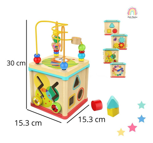 Cubo 5 Actividades  Madera Bebé Niños Montessori Laberinto