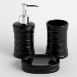 Kit Banheiro Porta Sabonete Liquido Dispenser Lavabo Ceramic