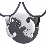 2 Collares Pareja Gato Yin Yang Acero Inoxidable Correa Amor