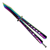 Canivete Butterfly Para Manobras Rainbow Fade Com Mola 