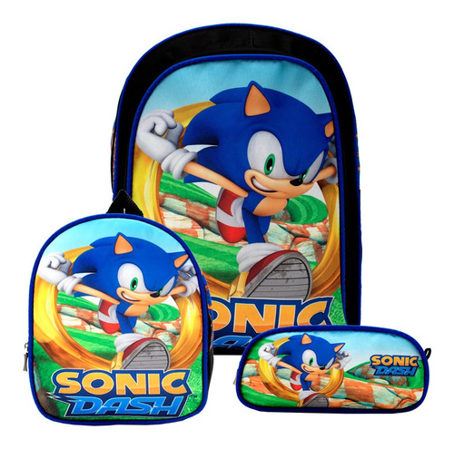 Mochila Escolar Sonic Ring Jogo Colors Kit Lancheira+estojo