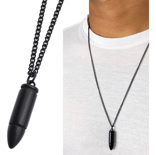 Colar Bala Corrente Masculina Cordão Militar Corrente Preta