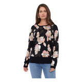 Sweater Mujer Full Print Negro Print Corona