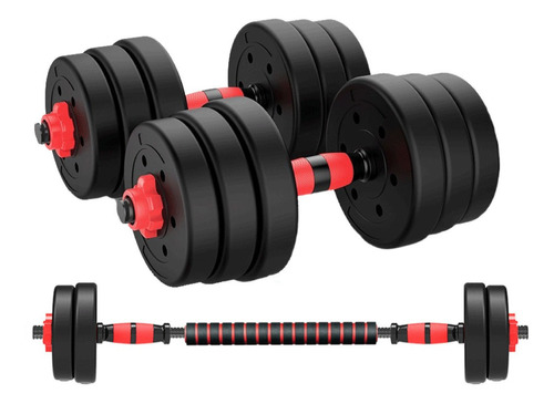 Set Mancuernas Y Barra Unibles 20kg Fitness Pesas Ajustables Color Negro