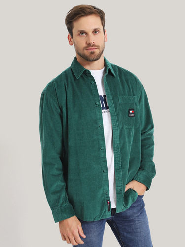 Camisa Relaxed De Courduroy Verde Tommy Jeans