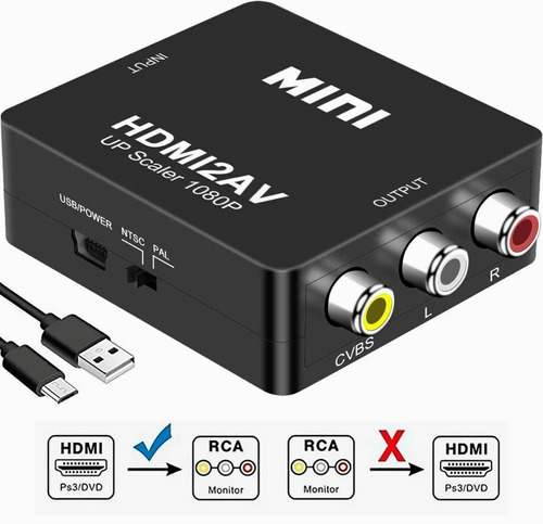 Adaptador De Convertidor De Audio Y Video Tv Hdmi A Rca 1080